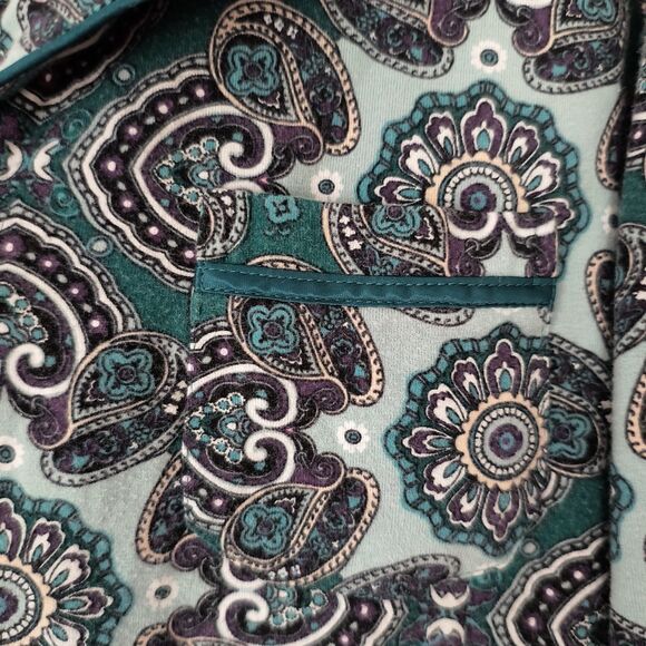 Soma Pajama Set Large Paisley Green Blue Stretch Pockets Lounge Cozy Holiday - Picture 8 of 16